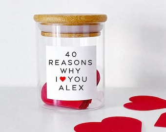 40 Reasons Why I/We Love You Jar - Personalised - 40th Birthday Gift - Mini Jar - Optional Hearts
