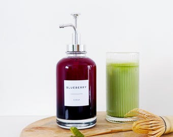 Clear Glass Syrup Bottle With Silver Pump Dispenser