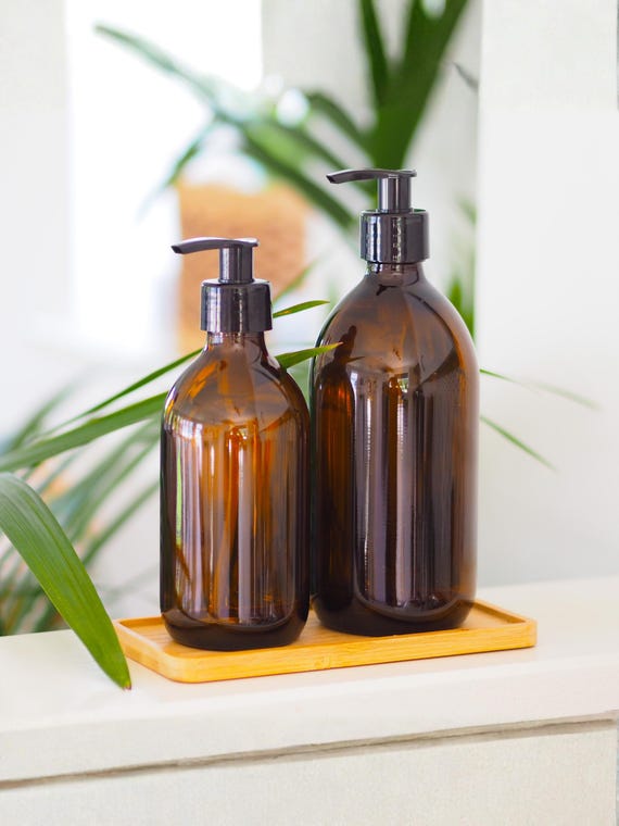 Amber Glass Or Plastic Refillable Bottle With Pump Dispenser - Bathroom And Kitchen Bottles