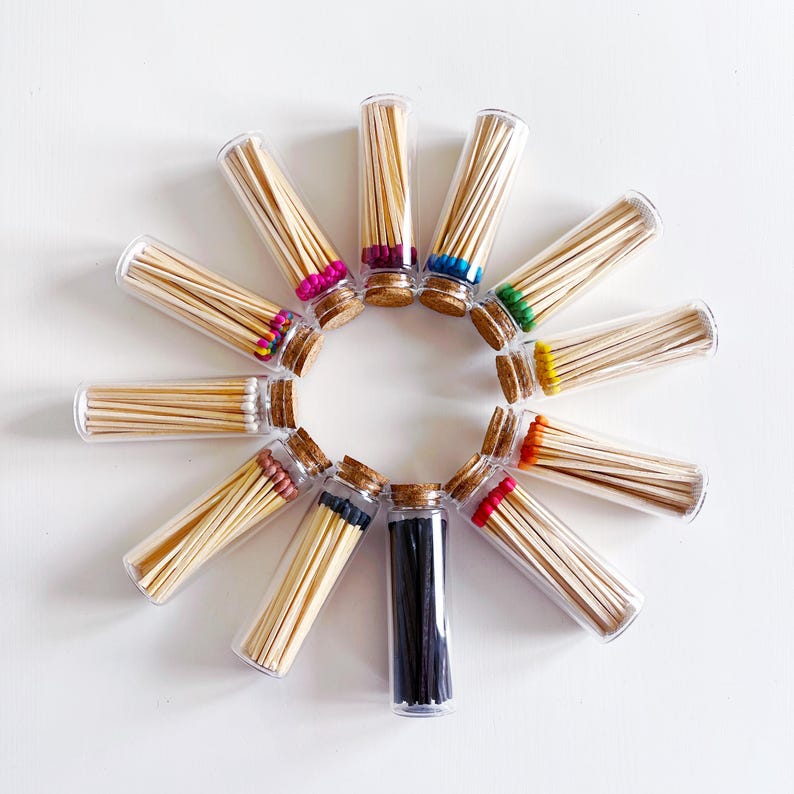 Jar of Large Luxury Coloured Matches 40 Matches per Bottle 98mm Matches