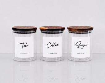 Set Of Tea, Coffee, Sugar Glass Jars with Airtight Acacia Lids