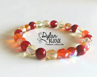 Red orange mix faceted Beads Bracelet