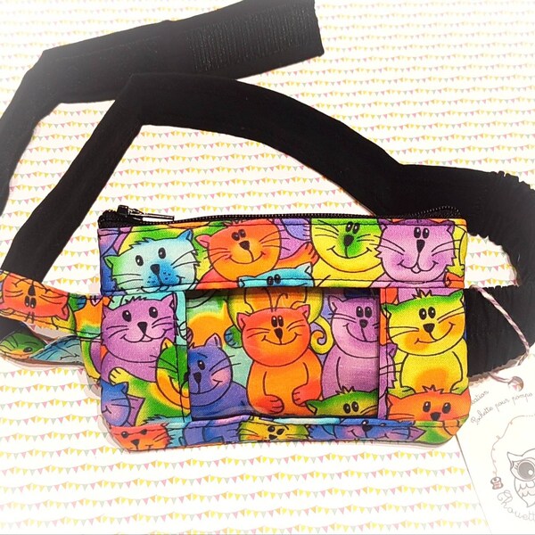 Pochette diabète "Chats de partout" ceinture réglable pour pompe à insuline