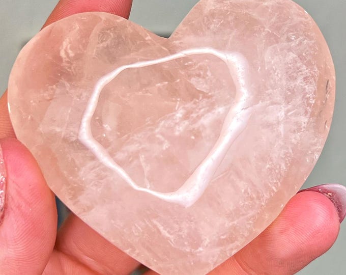 puffy pink rose quartz heart (h7)