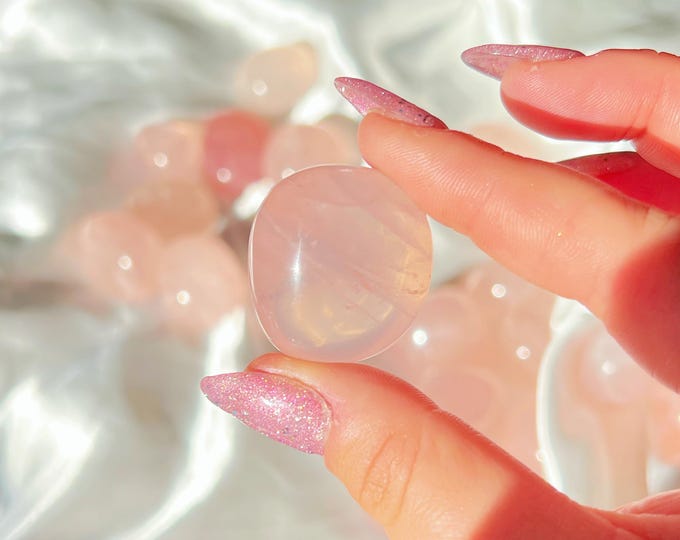 sparkly, glowy large rose quartz tumble