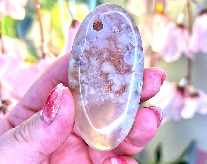 pink amethyst flower agate crystal palm stone (ar)