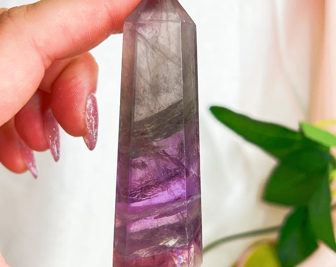 green & purple fluorite tower - smoky color zoning, banding
