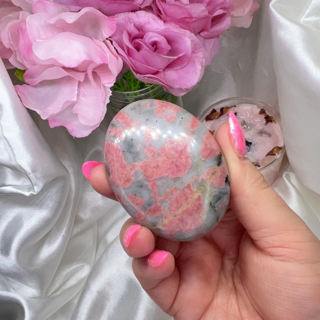 High Grade High Quality Pink Cute Rhodonite Crystal Palm Stone - Etsy