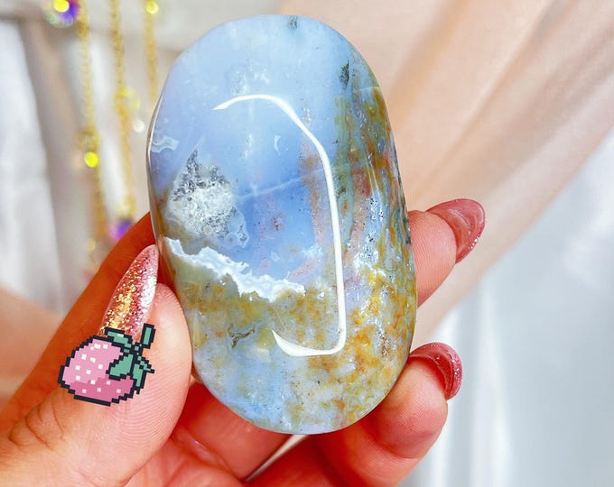 sea jasper palm - baby blue polished luster  (ax)