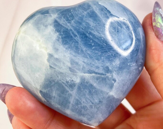 polished blue celestite heart