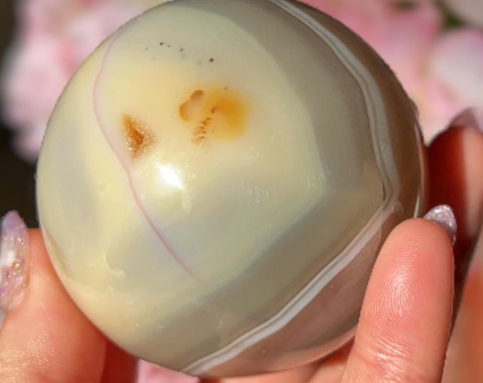 creamy pastel candy agate sphere with tiny druzy