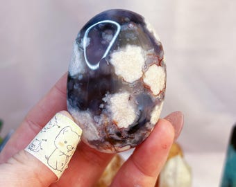 large blue flower agate palm with milky blooms