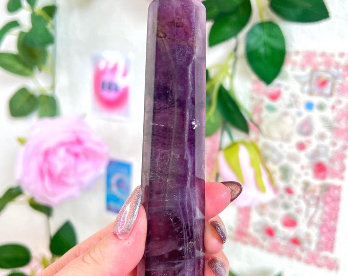 tall & slim purple rainbow fluorite tower