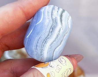 polished blue lace agate palm
