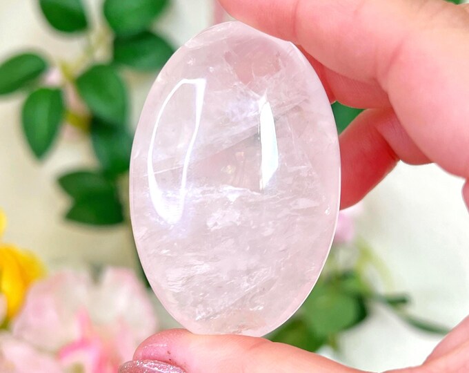 pastel pink rose quartz palm stone (v)