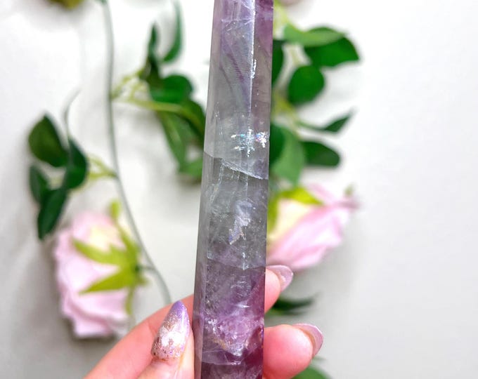 rainbow fluorite tower - glowy translucence, delicate
