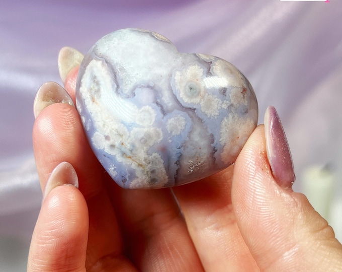 baby blue flower agate heart
