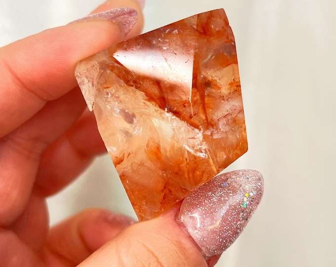 fire quartz freeform - glassy polished luster, vivid red iron (hematite) inclusions (ff5)