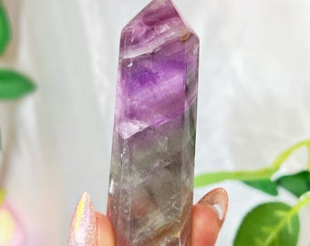 purple & green fluorite tower - mineral inclusions