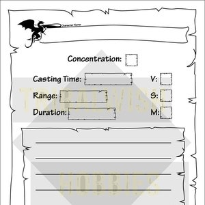 Dungeons & Dragons Spell Sheet, Printable Digital Download, DnD, Role Playing, Character Design, Dungeons and Dragons, Imagination, Download