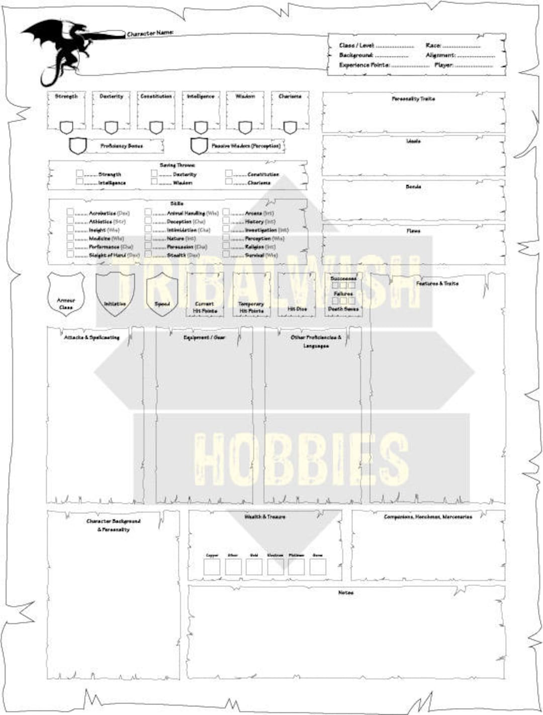 Dungeons Dragons Character Sheet Printable Digital Download Dnd Dungeons Dragons Character Sheet Printable Digital Download Dnd