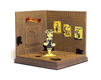 Bendy and the Ink machine Alice Angel Scene diorama, Horror Video game decor, Handmade decoration display.