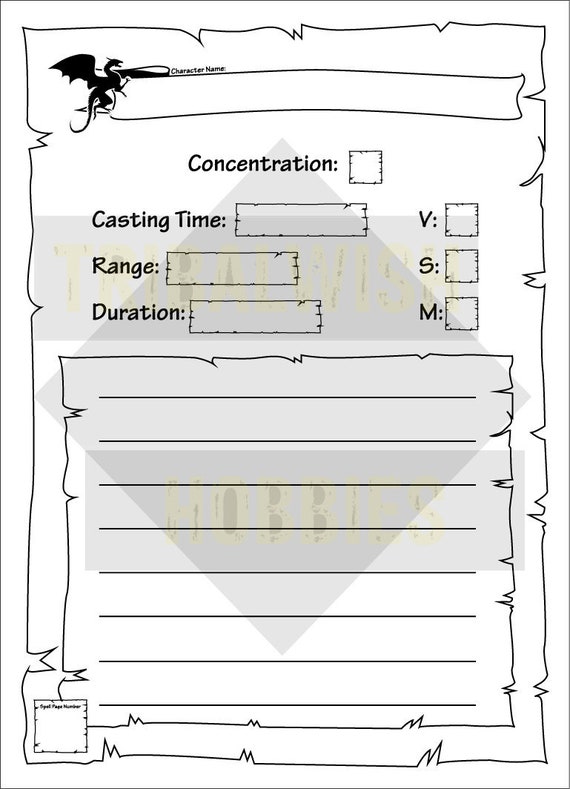 Dungeons & Dragons Spell Sheet Printable Digital Download Etsy