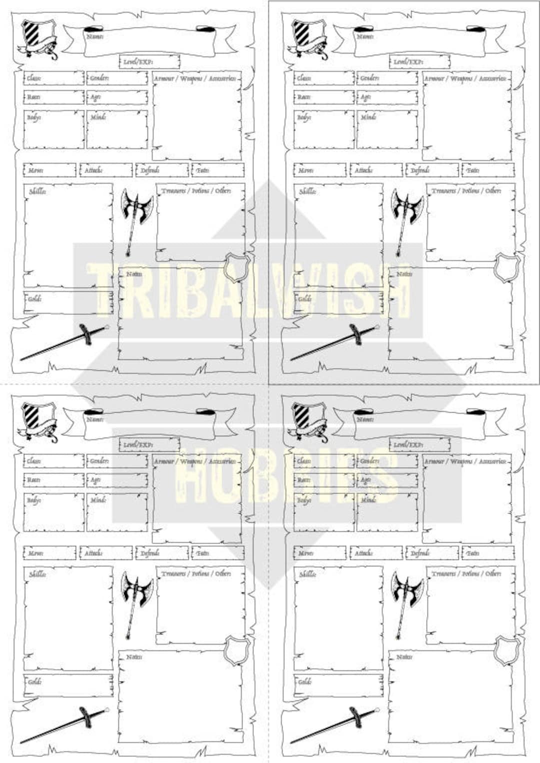 Heroquest Character Sheet, Printable Digital Download, Dungeon ...