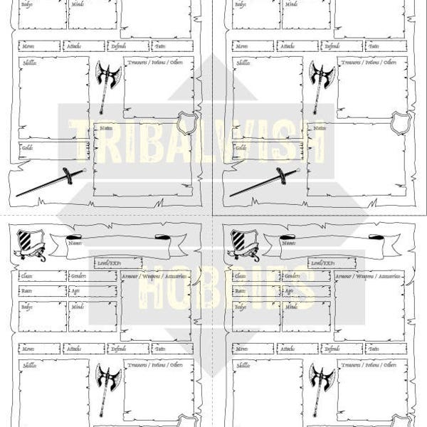 Heroquest Character Sheet, Printable Digital Download, Dungeon, Boardgaming, Heroquest, Character Design, Dungeons and Dragons, Warhammer