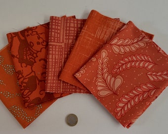 lote de telas naranjas cocidas - 5 piezas 15 cm x 55 cm - surtido de telas patchwork naranja