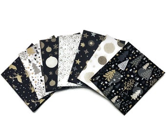 Lot 7 Christmas fabrics grey, white and gold, assortment Christmas fabrics, oeko tex, pouch fabric, assortment patchwork christmas