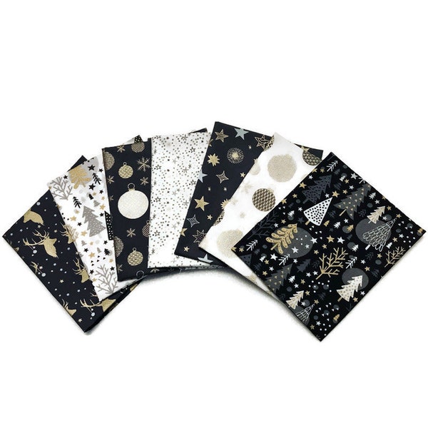 Lot 7 Christmas fabrics grey, white and gold, assortment Christmas fabrics, oeko tex, pouch fabric, assortment patchwork christmas