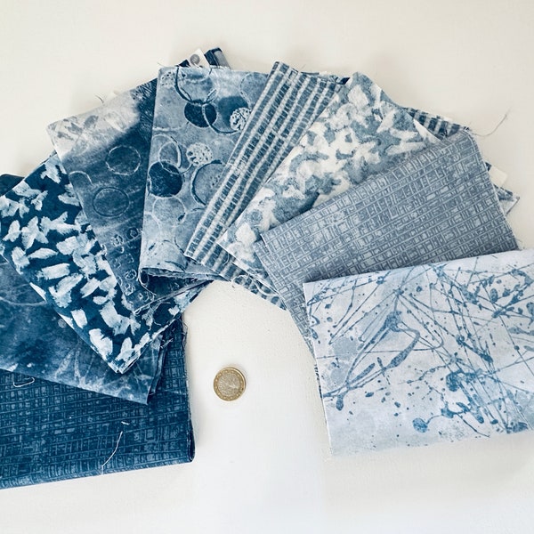 Lot tissus bleu denim - 9 pièces 20 cm x 55 cm  ou 15 x 55 cm - assortiment tissus bleu jean denim patchwork