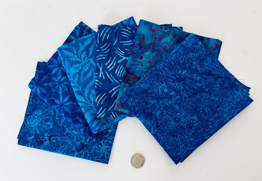 Lot of 6 Medium Blue Batik Fabric Pieces, Blue Batik Pack, Royal Blue ...