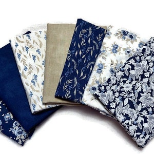 lot 7 indigo blue and linen fabric coupons, oeko tex fabric, indigo fabric assortment, lot 7 fabric wipes pouches, zero waste sewing
