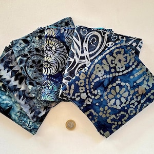 lotto di tessuti Batik blu indaco - 6 pezzi 15 cm x 55 cm - assortimento di tessuti batik blu