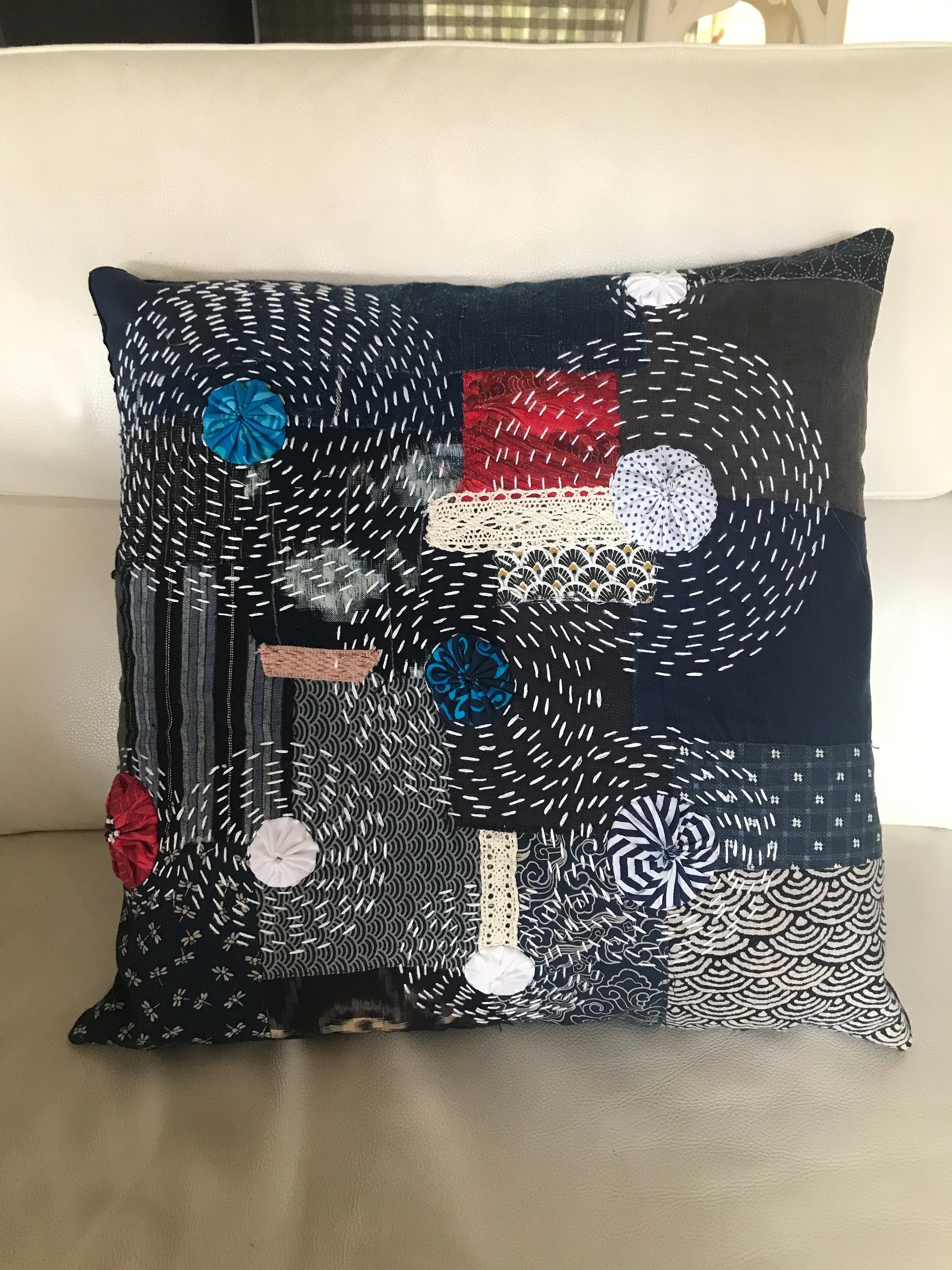 Housse Coussin Boro Bleu,