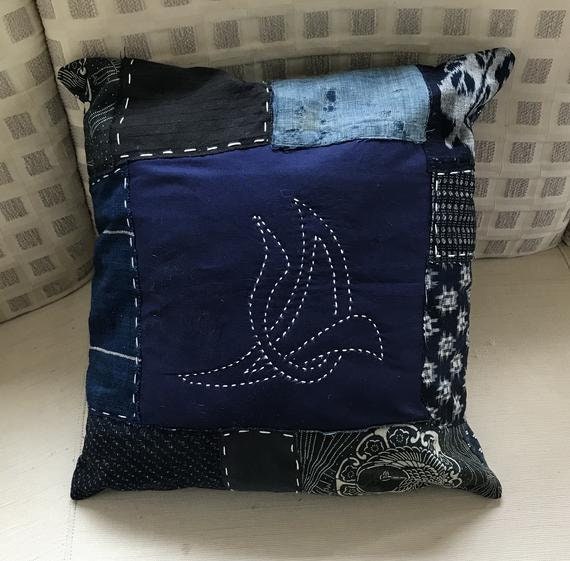 Cushion cover Boro Kasuri vintage indigo old Japanese fabrics
