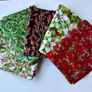 tissu patchwork noêl houx, branches, poinsettias
