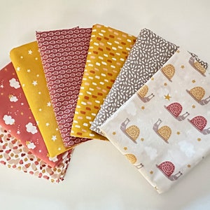 Lot of 7 children&#39;s fabric coupons in white, marsala, yellow, snail and cloud fabric, oeko tex fabric, pouch fabric, wipes