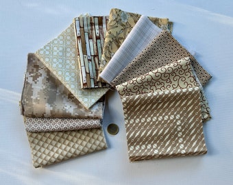 Pack of 10 beige fabrics, lot of 10 beige patchwork fabrics, beige patchwork assortment