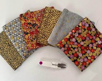 lot of Klimt Robert Kaufman fabrics - 6 pcs 15 cm x 55 cm or 20 x 55 cm - Gustav Klimt fabric assortment