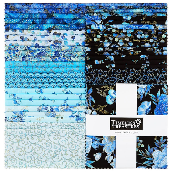 Layer cake junior Royal Plume Chong-a Hwang for Timeless Treasures Fabrics Layer cake 21 carrés , Lot 21 coupons 10" ou 25,4 cm