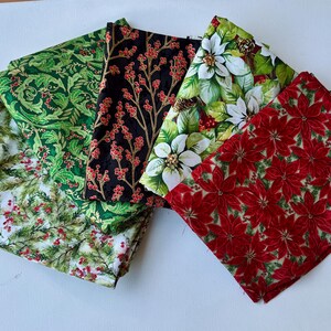 tissu patchwork noêl houx, branches, poinsettias