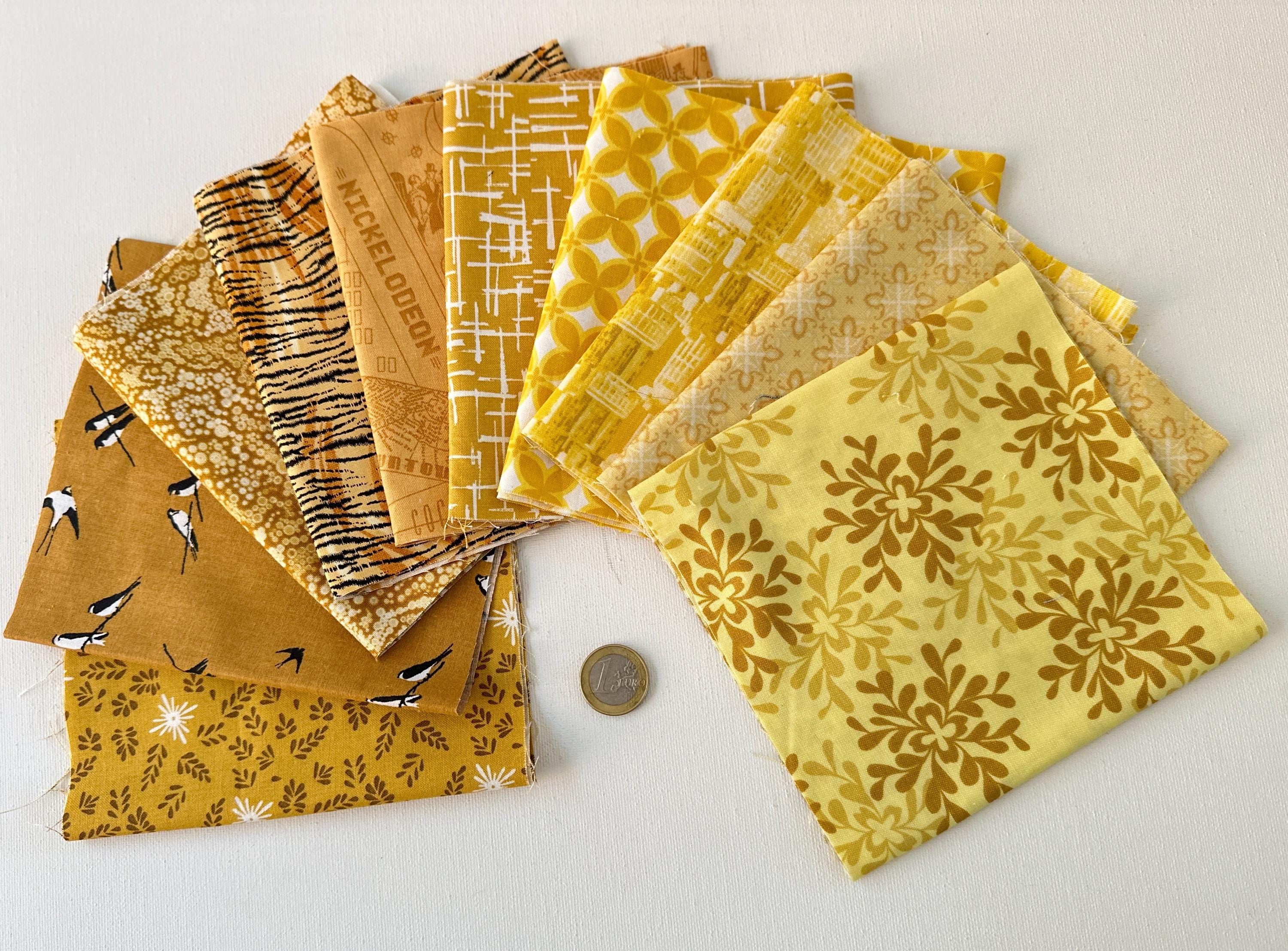 yellow fabric lot - 10 pieces 15 cm x 55 cm or 12.5 x 55 cm - assortment of yellow patchwork fabrics