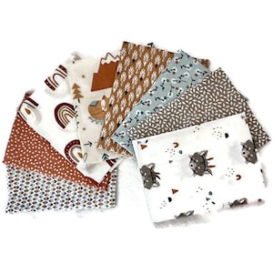 Lot of 8 rusty blue raccoon children&#39;s fabric coupons, Oeko Tex 100 fabric, children&#39;s fabric, zero waste sewing, wipes fabric, pouches