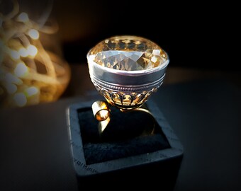 Royal 24K gold plated sterling silver statement ring with large citrine, Gemstone cocktail ring for women, Luxury anniversary gift for her