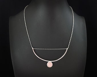 Sterling silver necklace with rose quartz for everyday or for special occasion. Handmade, Unique style. Outstanding gift (41, 46 cm)