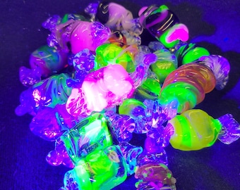 Uranium glass candy, handmade glass candy, Christmas candy decor, uranium glass unique, gift for her, green glass, collectible glass