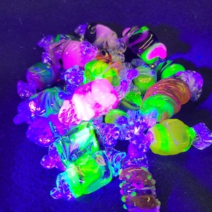 Uranium glass candy, handmade glass candy, Christmas candy decor, uranium glass unique, gift for her, green glass, collectible glass